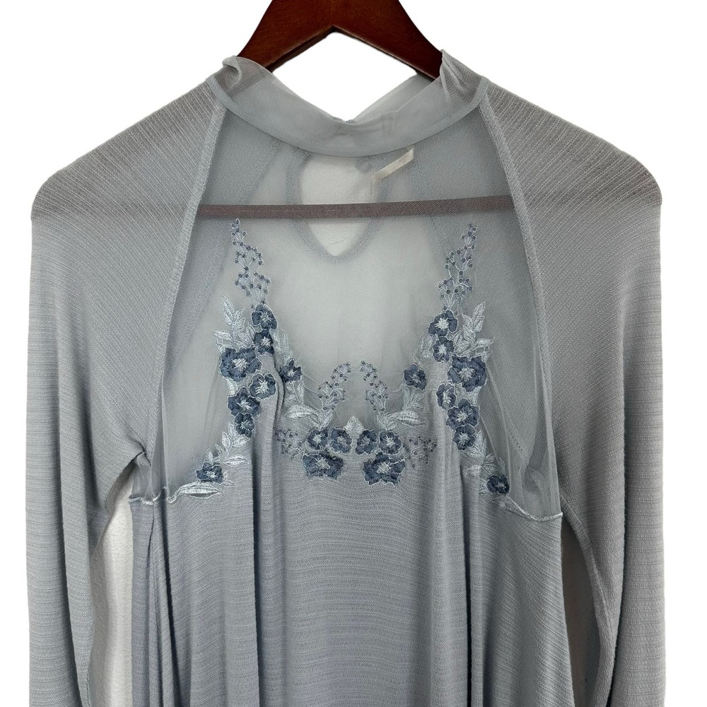 Free People Embroidered Mesh Top Blue Size XS Long Sleeve Semi Sheer Coquette - Picture 4 of 16
